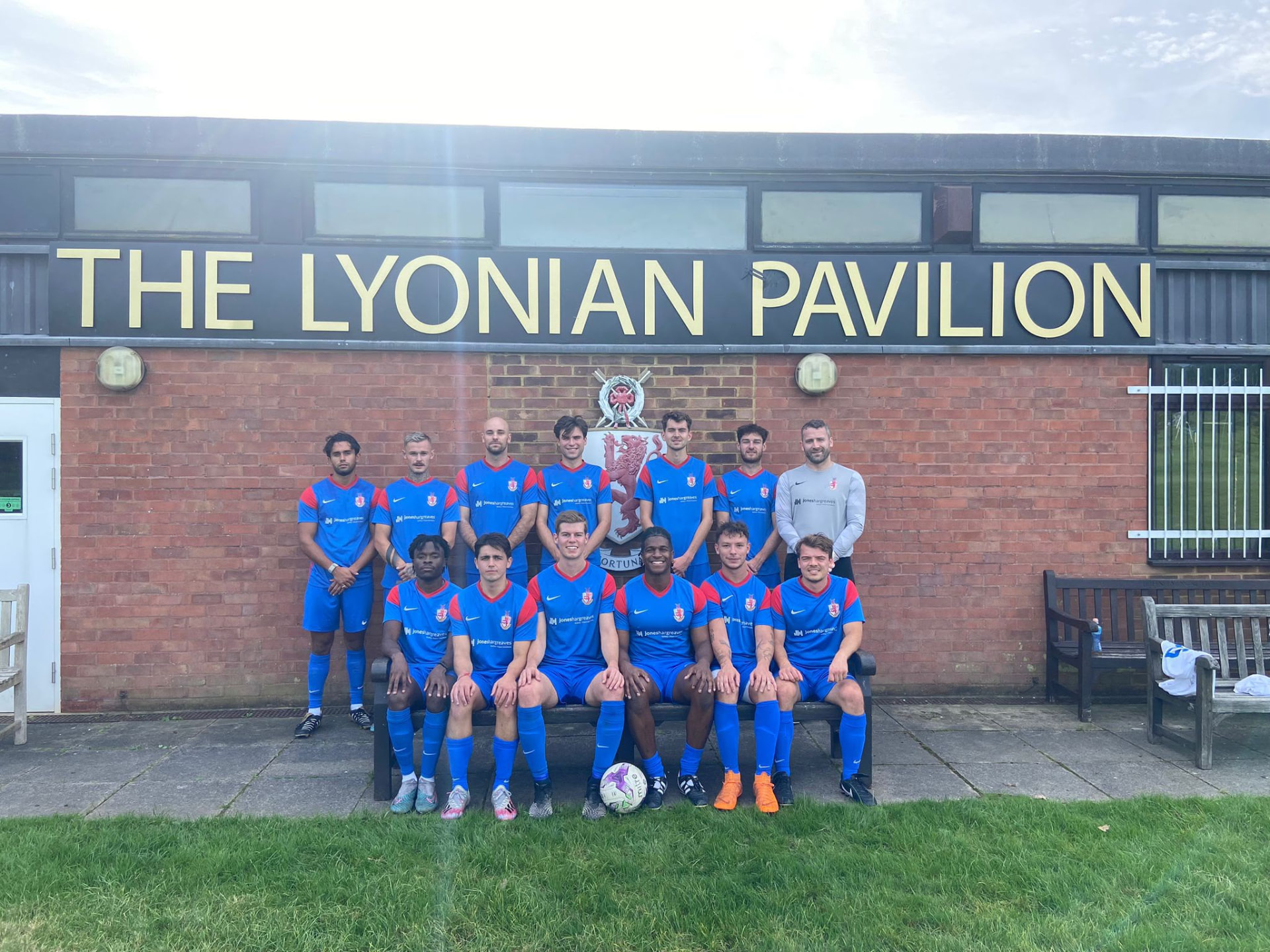 Old Lyonians team outside the Lyonian Pavilion